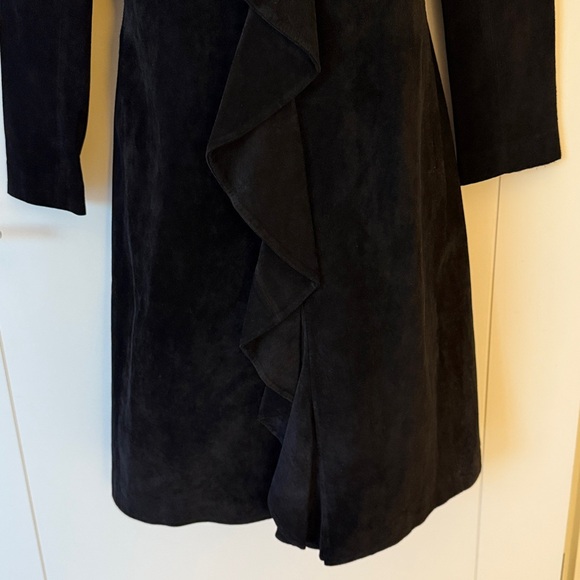 Vintage Margaret Godfrey Black Suede Ruffle Front Coat 6 - Picture 5 of 11